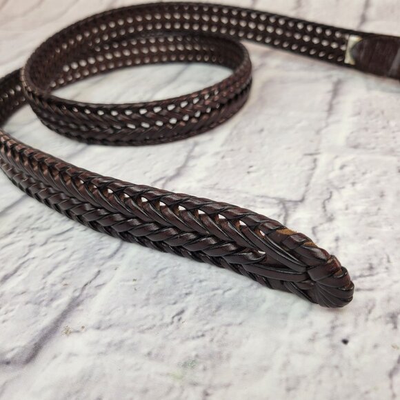Vintage Fossil Braided Leather Belt Sz 44 Brown With Silver Tone Buckle Mint - Picture 8 of 13